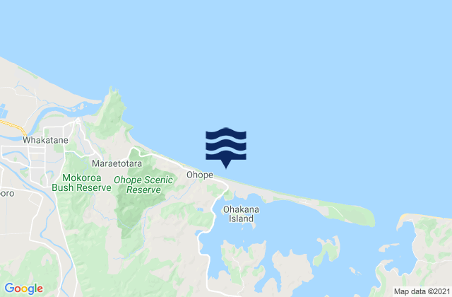 Mapa da tábua de marés em Ohope Beach, New Zealand