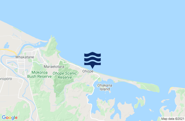 Mapa da tábua de marés em Ohope, New Zealand