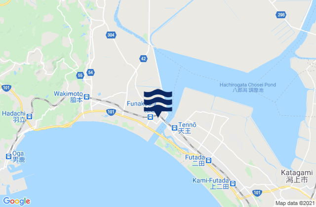 Mapa da tábua de marés em Ohunakosi, Japan