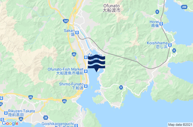 Mapa da tábua de marés em Ohunato, Japan