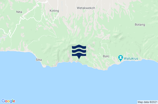 Mapa da tábua de marés em Ojan, Indonesia