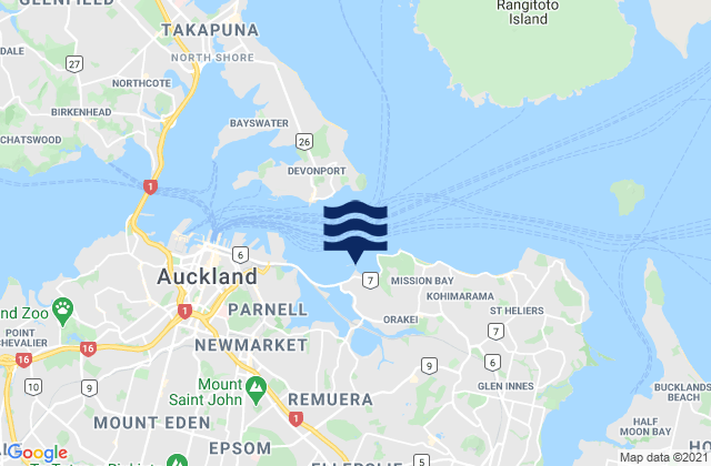 Mapa da tábua de marés em Okahu Bay, New Zealand