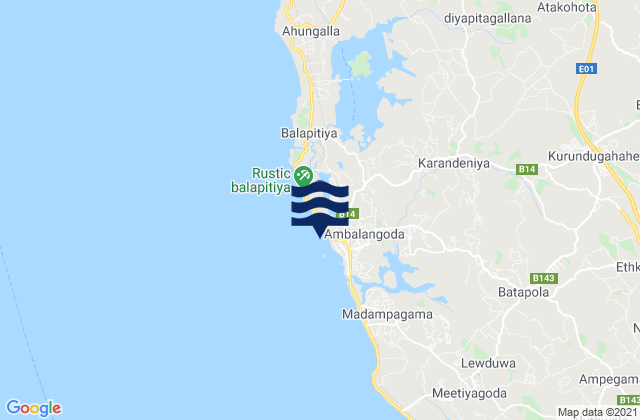 Mapa da tábua de marés em Okanda, Sri Lanka