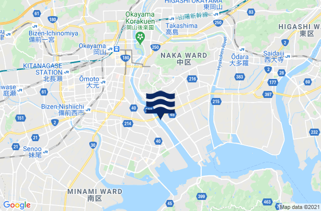 Mapa da tábua de marés em Okayama-ken, Japan