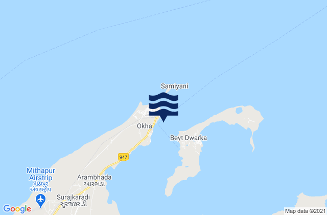 Mapa da tábua de marés em Okha Point, India