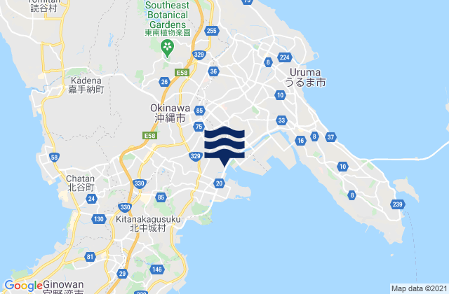 Mapa da tábua de marés em Okinawa Shi, Japan