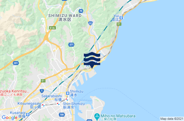 Mapa da tábua de marés em Okitu, Japan