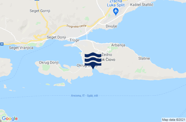 Mapa da tábua de marés em Okrug, Croatia