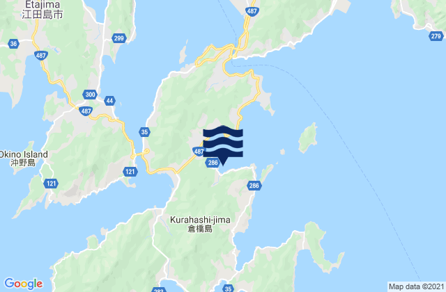Mapa da tábua de marés em Oku-No-Uti, Japan