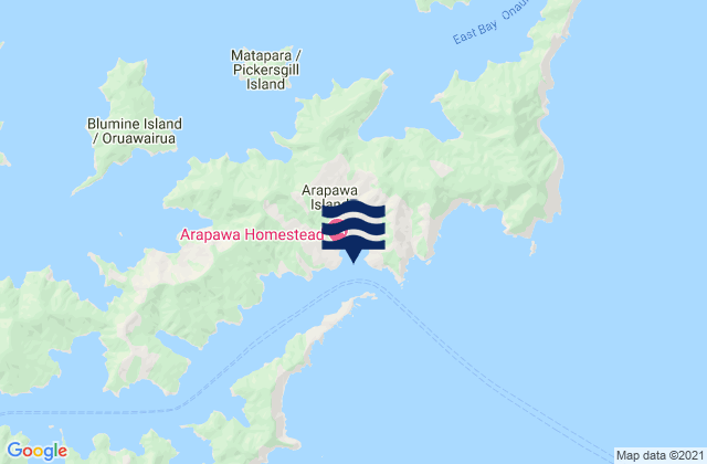 Mapa da tábua de marés em Okukari Bay, New Zealand