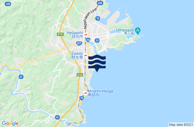 Mapa da tábua de marés em Okuragahama, Japan