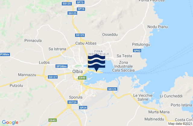Mapa da tábua de marés em Olbia Port, Italy