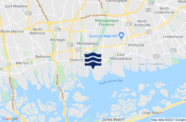 Mapa da tábua de marés em Old Bethpage, United States