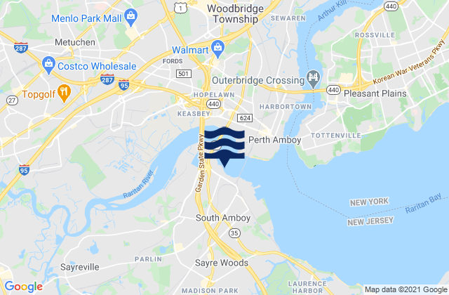 Mapa da tábua de marés em Old Bridge South River, United States