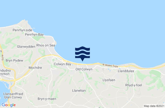 Mapa da tábua de marés em Old Colwyn Beach, United Kingdom