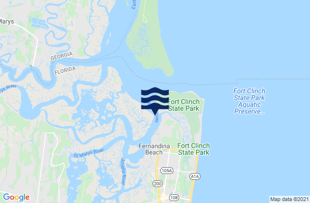 Mapa da tábua de marés em Old Fernandina Amelia River Old Town Reach, United States