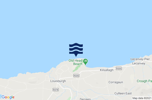 Mapa da tábua de marés em Old Head, Ireland
