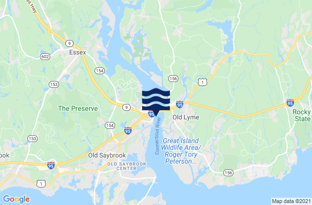 Mapa da tábua de marés em Old Lyme, United States