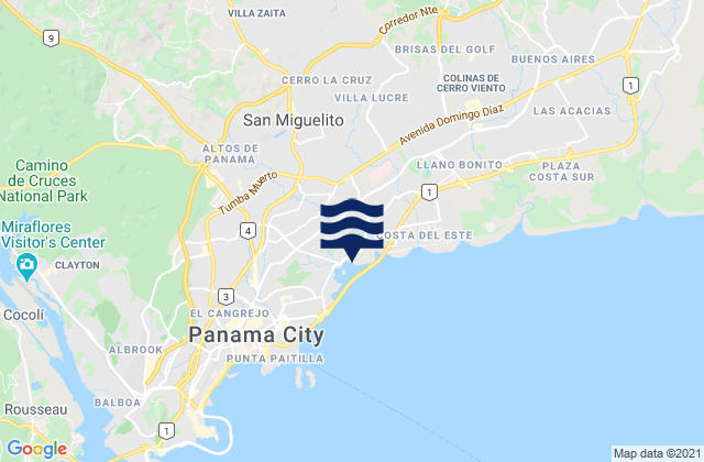 Mapa da tábua de marés em Old Panama, Panama