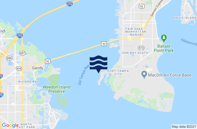 Mapa da tábua de marés em Old Port Tampa, United States