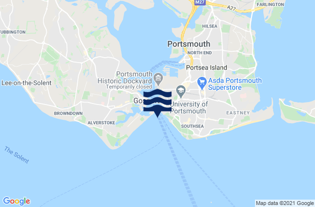 Mapa da tábua de marés em Old Portsmouth Beach, United Kingdom