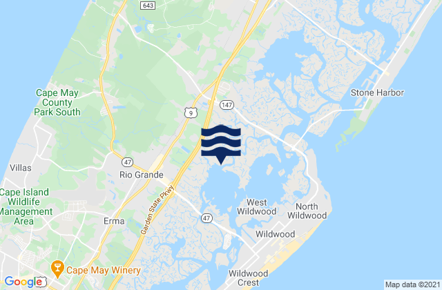Mapa da tábua de marés em Old Turtle Thorofare RR bridge, United States