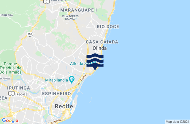 Mapa da tábua de marés em Olinda, Brazil