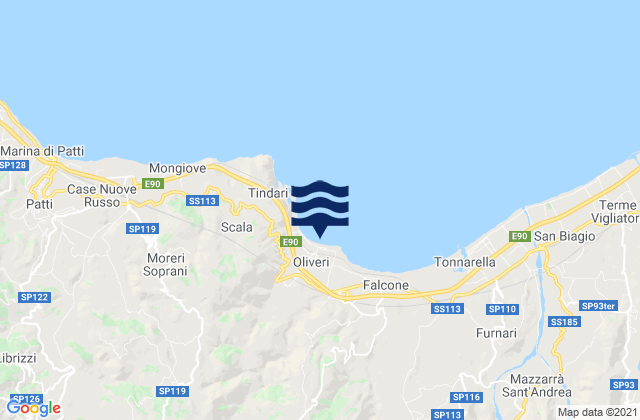 Mapa da tábua de marés em Oliveri, Italy