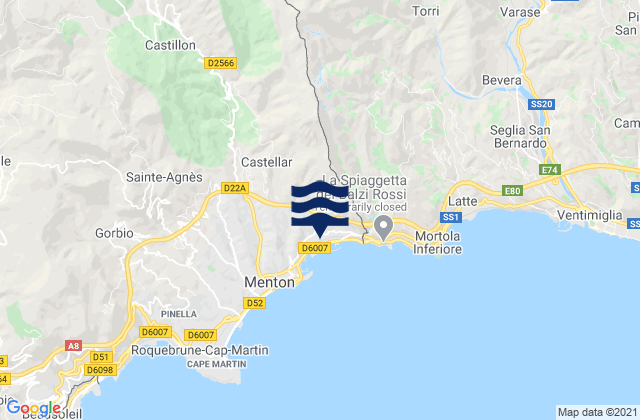 Mapa da tábua de marés em Olivetta San Michele, Italy