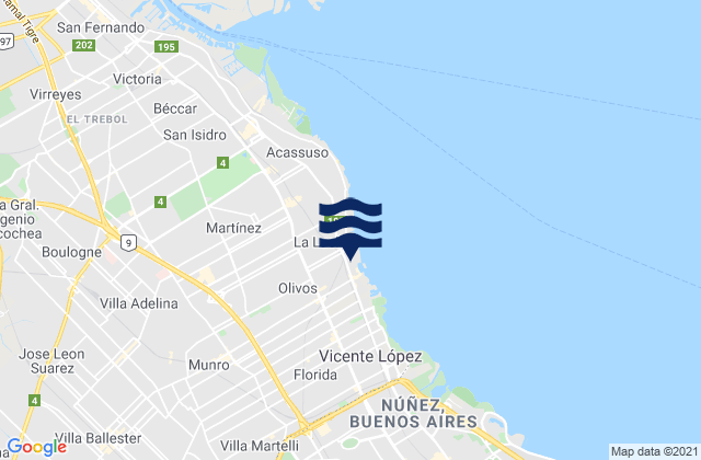 Mapa da tábua de marés em Olivos, Argentina