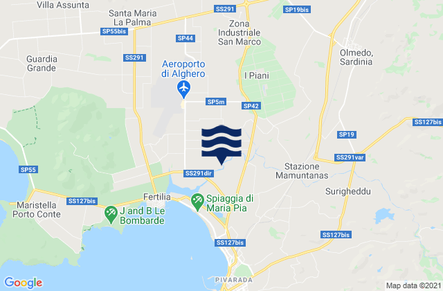 Mapa da tábua de marés em Olmedo, Italy