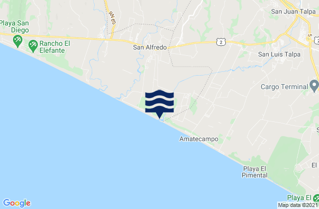Mapa da tábua de marés em Olocuilta, El Salvador
