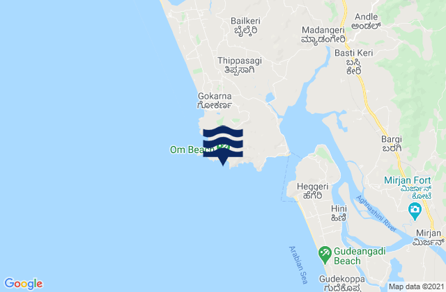 Mapa da tábua de marés em Om Beach (Gokarna), India