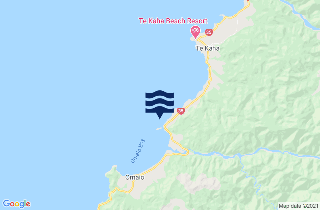 Mapa da tábua de marés em Omaio Bay - Motunui Island, New Zealand