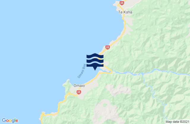 Mapa da tábua de marés em Omaio Bay, New Zealand