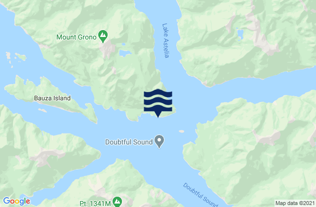 Mapa da tábua de marés em Omapere Rock, New Zealand