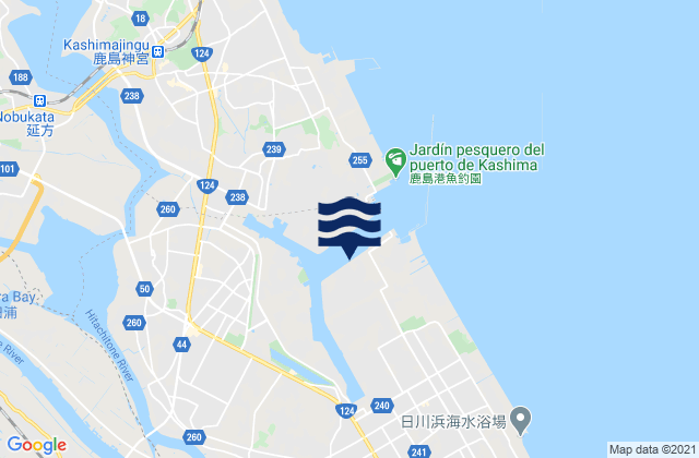 Mapa da tábua de marés em Omigawa, Japan