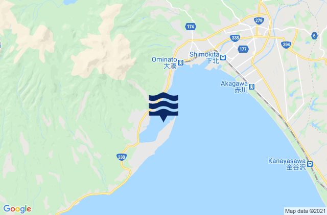 Mapa da tábua de marés em Ominato Ko Mutsu Kaiwan, Japan