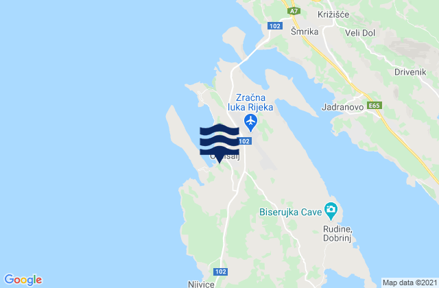 Mapa da tábua de marés em Omišalj, Croatia