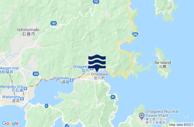Mapa da tábua de marés em Onagawa Chō, Japan