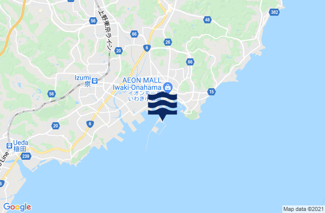 Mapa da tábua de marés em Onahama, Japan
