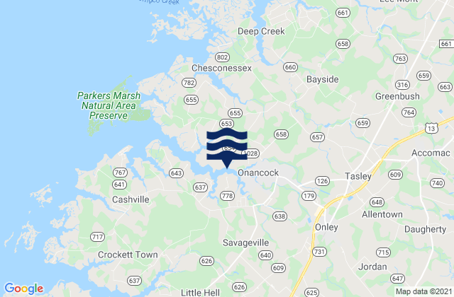 Mapa da tábua de marés em Onancock, United States