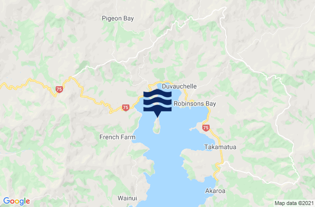Mapa da tábua de marés em Onawe, New Zealand