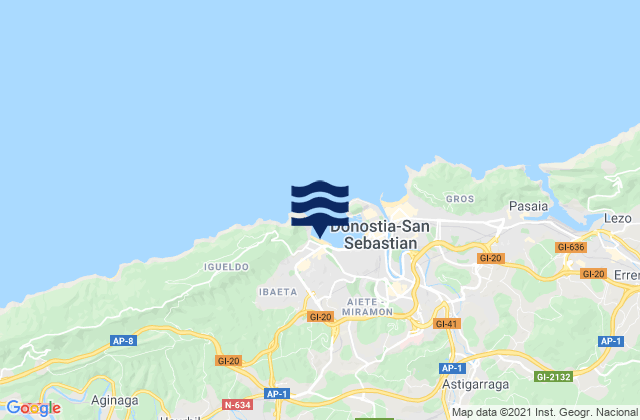Mapa da tábua de marés em Ondarreta, Spain