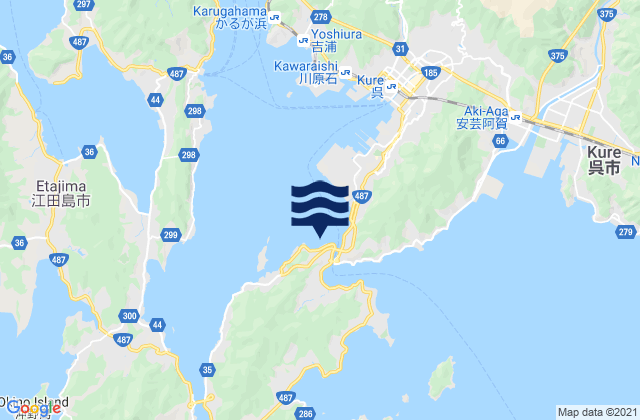 Mapa da tábua de marés em Ondo Seto, Japan