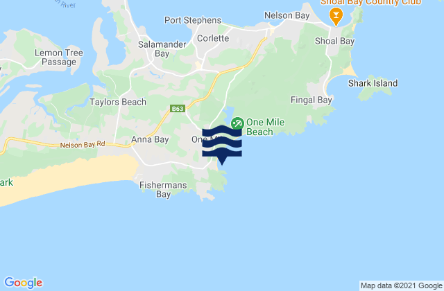 Mapa da tábua de marés em One Mile Beach, Australia