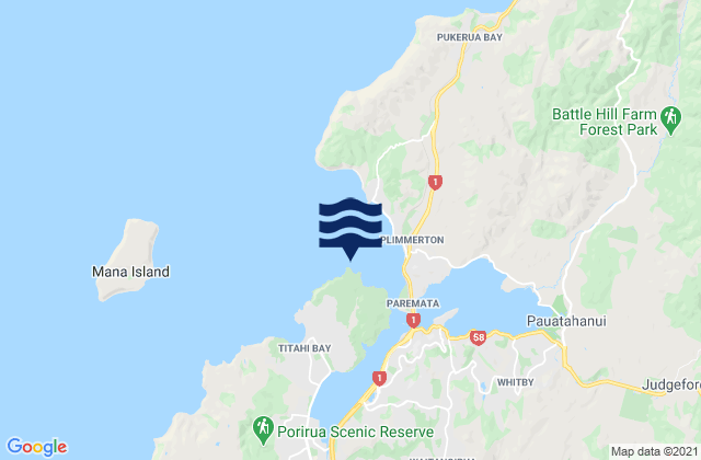 Mapa da tábua de marés em Onehunga Bay, New Zealand