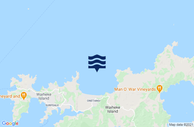 Mapa da tábua de marés em Onetangi Bay, New Zealand