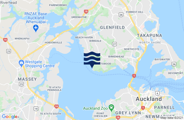 Mapa da tábua de marés em Onetaunga Bay, New Zealand