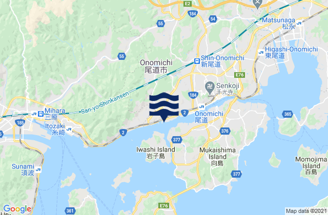 Mapa da tábua de marés em Onomichi-shi, Japan